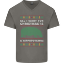 Hippopotamus Hippo Christmas Funny Mens V-Neck Cotton T-Shirt Charcoal