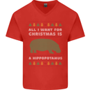 Hippopotamus Hippo Christmas Funny Mens V-Neck Cotton T-Shirt Red
