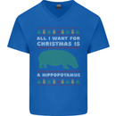 Hippopotamus Hippo Christmas Funny Mens V-Neck Cotton T-Shirt Royal Blue