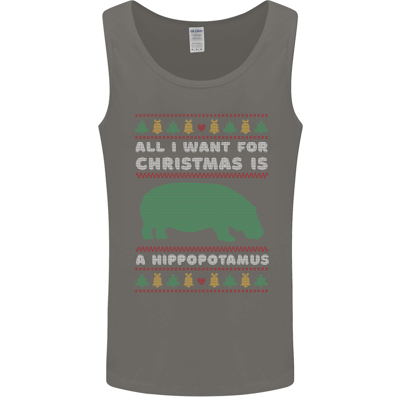 Hippopotamus Hippo Christmas Funny Mens Vest Tank Top Charcoal