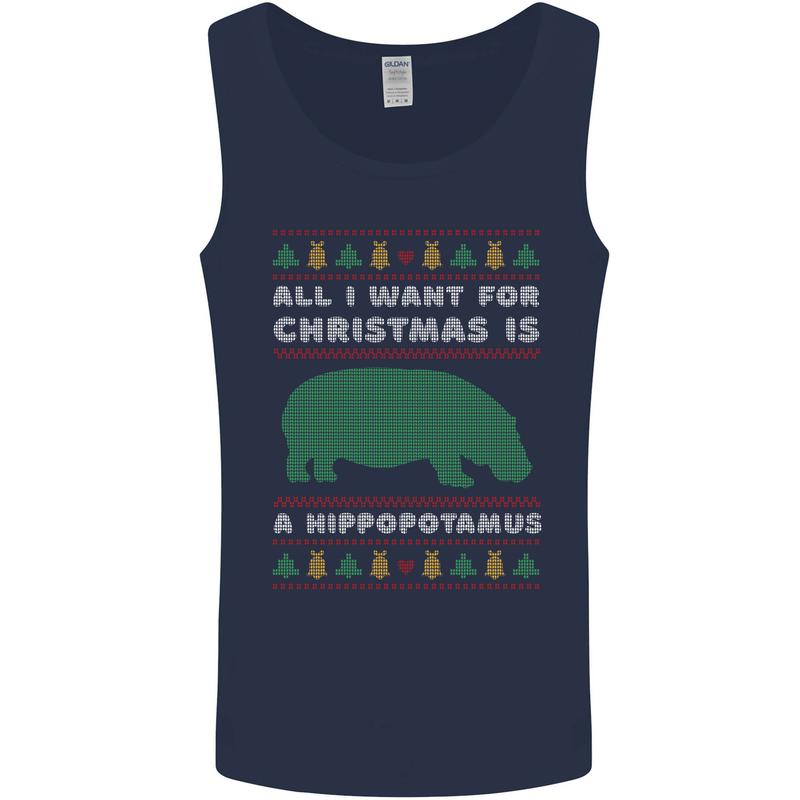 Hippopotamus Hippo Christmas Funny Mens Vest Tank Top Navy Blue