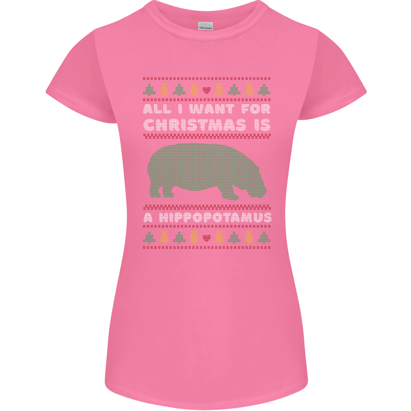 Hippopotamus Hippo Christmas Funny Womens Petite Cut T-Shirt Azalea