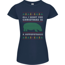 Hippopotamus Hippo Christmas Funny Womens Petite Cut T-Shirt Navy Blue