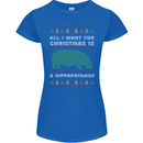 Hippopotamus Hippo Christmas Funny Womens Petite Cut T-Shirt Royal Blue