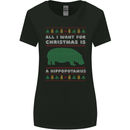 Hippopotamus Hippo Christmas Funny Womens Wider Cut T-Shirt Black