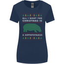 Hippopotamus Hippo Christmas Funny Womens Wider Cut T-Shirt Navy Blue