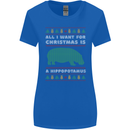 Hippopotamus Hippo Christmas Funny Womens Wider Cut T-Shirt Royal Blue