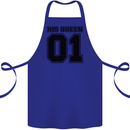 His Queen Funny Valentines Day Cotton Apron 100% Organic Royal Blue