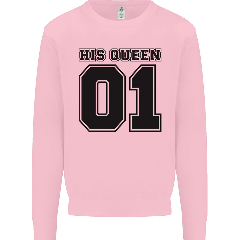 His Queen Funny Valentines Day Kids Sweatshirt Jumper Light Pink