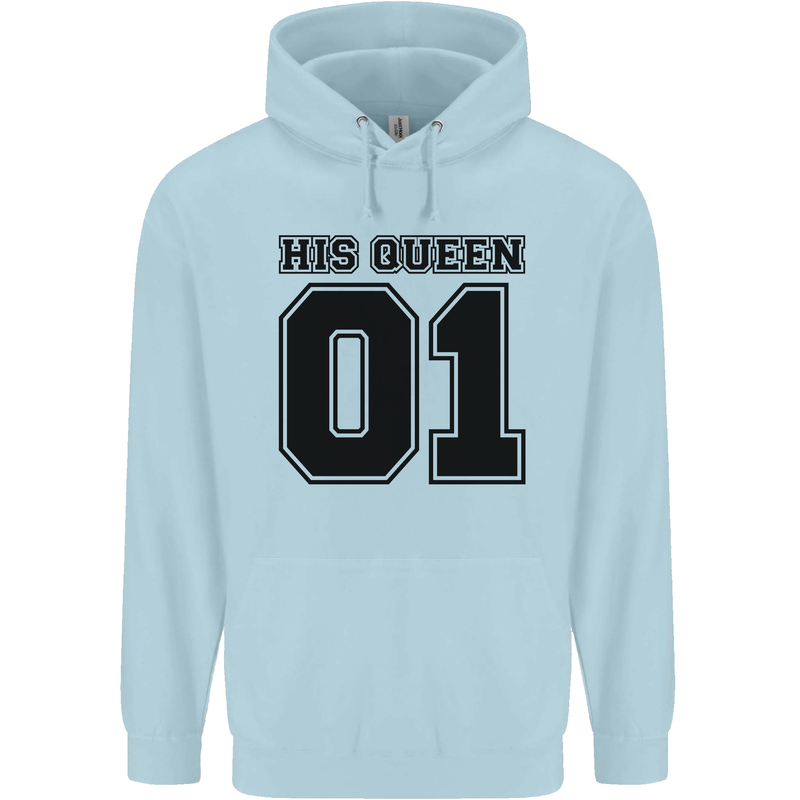 His Queen Funny Valentines Day Mens 80% Cotton Hoodie Light Blue