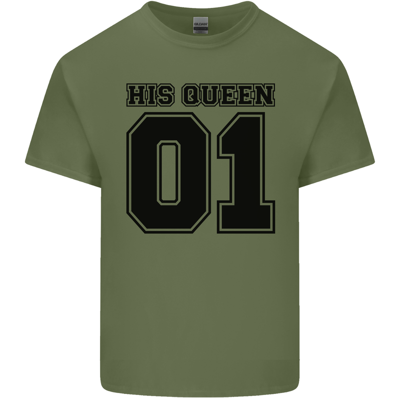 His Queen Funny Valentines Day Mens Cotton T-Shirt Tee Top Military Green