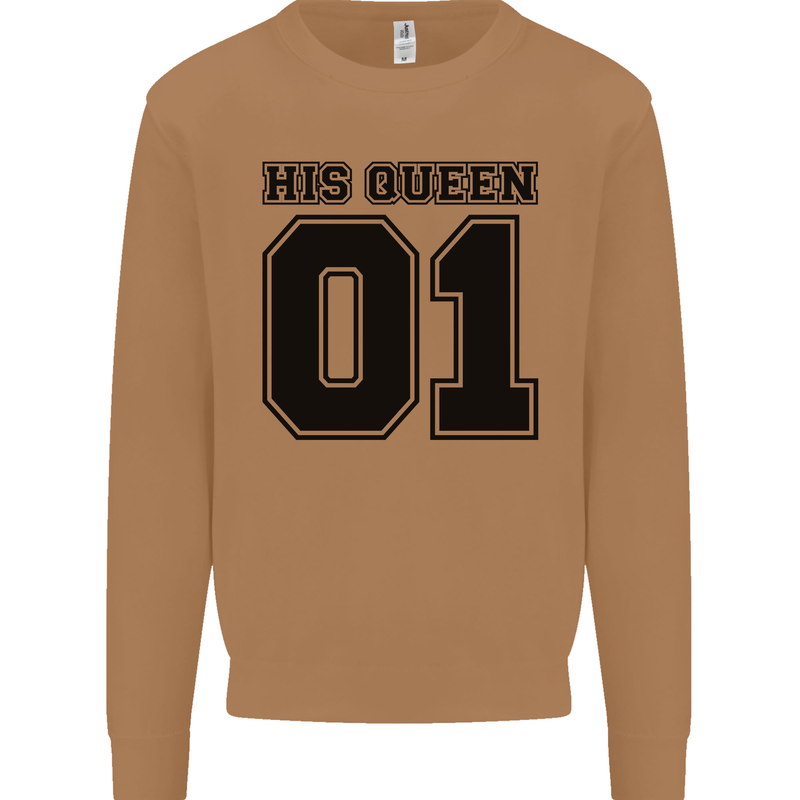 His Queen Funny Valentines Day Mens Sweatshirt Jumper Caramel Latte