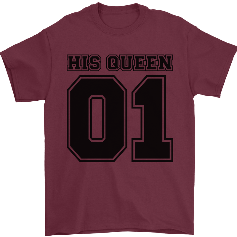 His Queen Funny Valentines Day Mens T-Shirt 100% Cotton Maroon