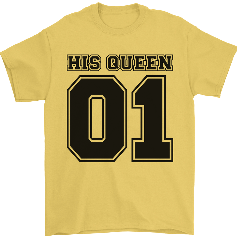 His Queen Funny Valentines Day Mens T-Shirt 100% Cotton Yellow