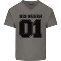 His Queen Funny Valentines Day Mens V-Neck Cotton T-Shirt Charcoal