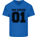 His Queen Funny Valentines Day Mens V-Neck Cotton T-Shirt Royal Blue