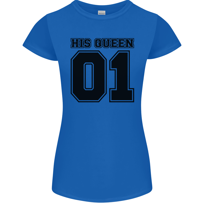 His Queen Funny Valentines Day Womens Petite Cut T-Shirt Royal Blue