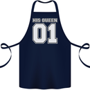 His Queen Funny Wedding Anniversary Cotton Apron 100% Organic Navy Blue