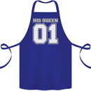 His Queen Funny Wedding Anniversary Cotton Apron 100% Organic Royal Blue