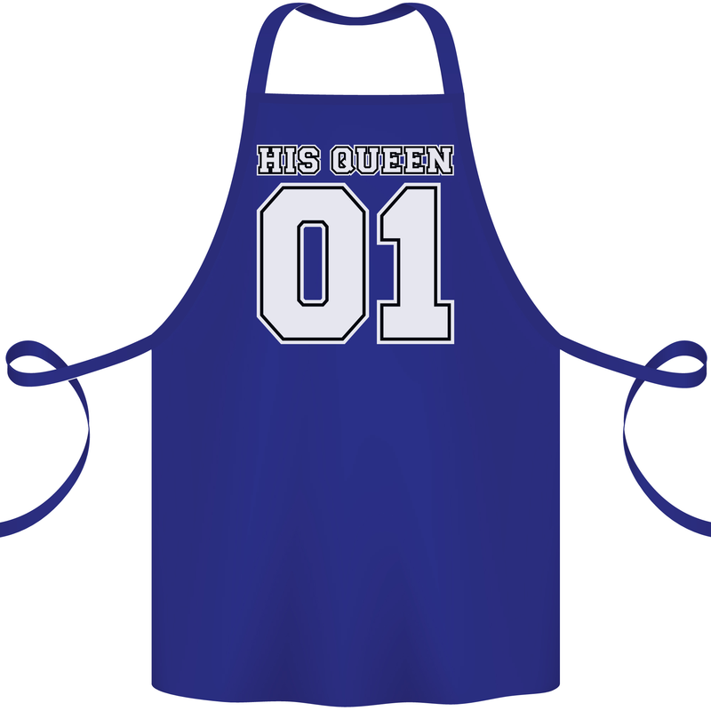 His Queen Funny Wedding Anniversary Cotton Apron 100% Organic Royal Blue