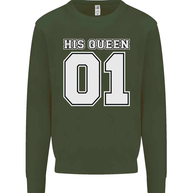 His Queen Funny Wedding Anniversary Kids Sweatshirt Jumper Forest Green
