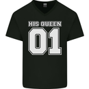 His Queen Funny Wedding Anniversary Mens V-Neck Cotton T-Shirt Black