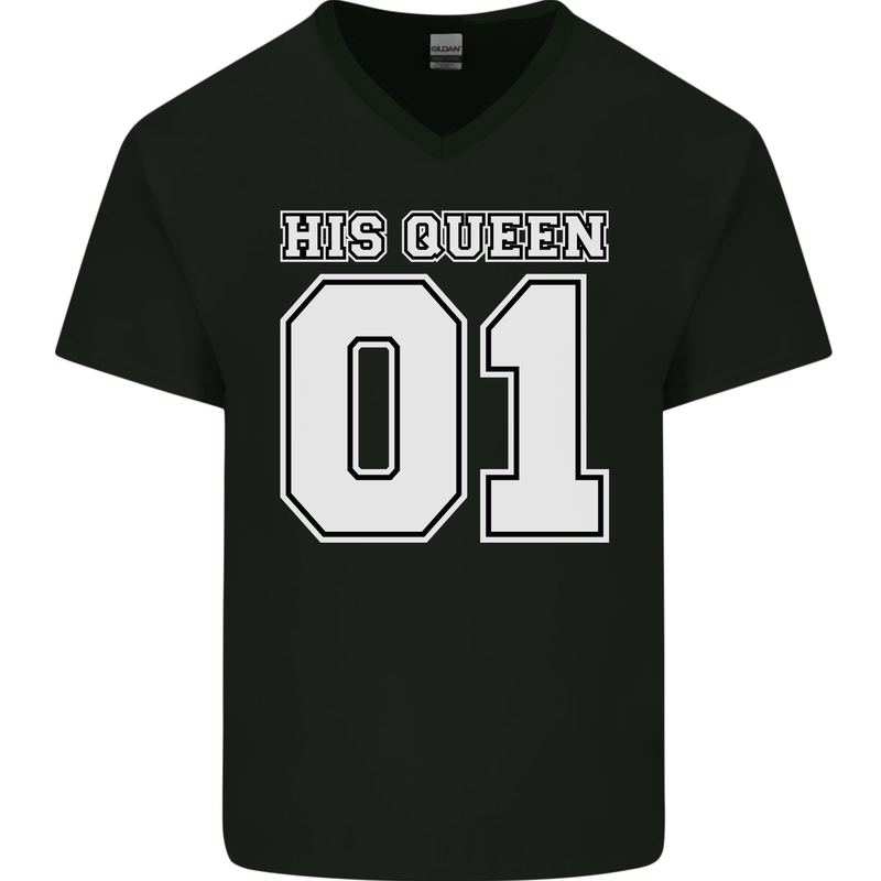 His Queen Funny Wedding Anniversary Mens V-Neck Cotton T-Shirt Black