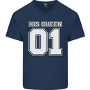 His Queen Funny Wedding Anniversary Mens V-Neck Cotton T-Shirt Navy Blue