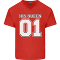 His Queen Funny Wedding Anniversary Mens V-Neck Cotton T-Shirt Red