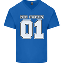 His Queen Funny Wedding Anniversary Mens V-Neck Cotton T-Shirt Royal Blue