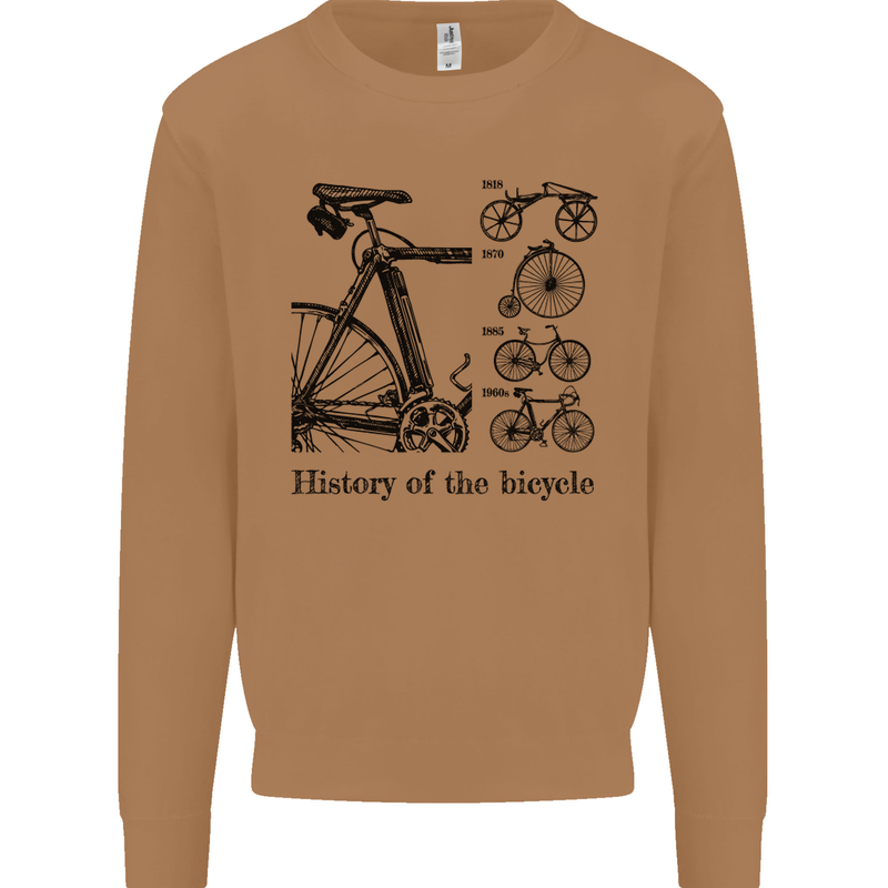 History of the Bicycle Cyclist Cycling Bike Mens Sweatshirt Jumper Caramel Latte