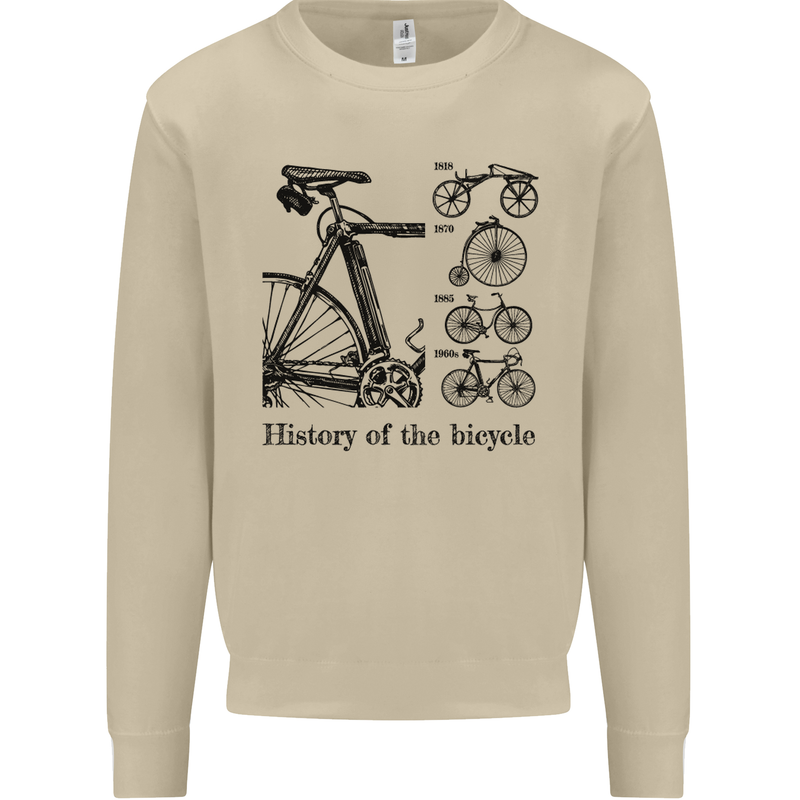 History of the Bicycle Cyclist Cycling Bike Mens Sweatshirt Jumper Sand