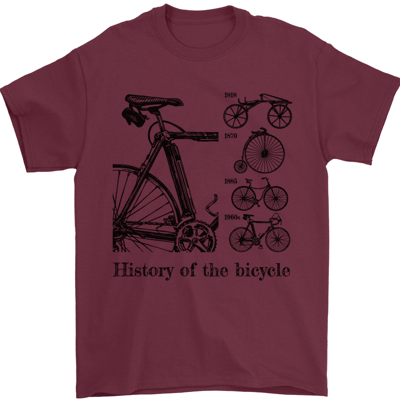 History of the Bicycle Cyclist Cycling Bike Mens T-Shirt Cotton Gildan Maroon