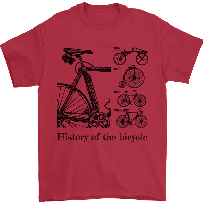 History of the Bicycle Cyclist Cycling Bike Mens T-Shirt Cotton Gildan Red