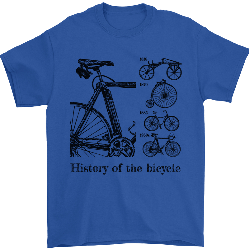 History of the Bicycle Cyclist Cycling Bike Mens T-Shirt Cotton Gildan Royal Blue