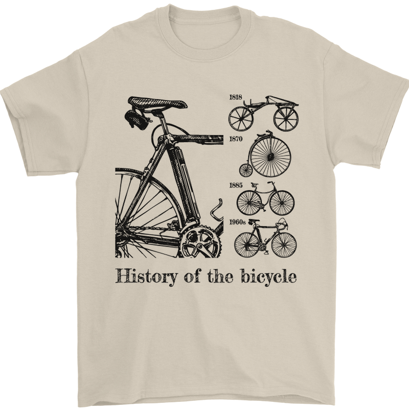 History of the Bicycle Cyclist Cycling Bike Mens T-Shirt Cotton Gildan Sand