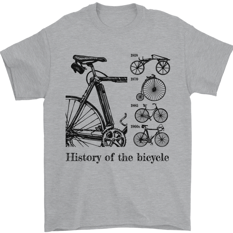 History of the Bicycle Cyclist Cycling Bike Mens T-Shirt Cotton Gildan Sports Grey