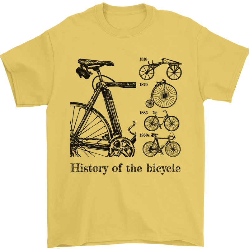 History of the Bicycle Cyclist Cycling Bike Mens T-Shirt Cotton Gildan Yellow