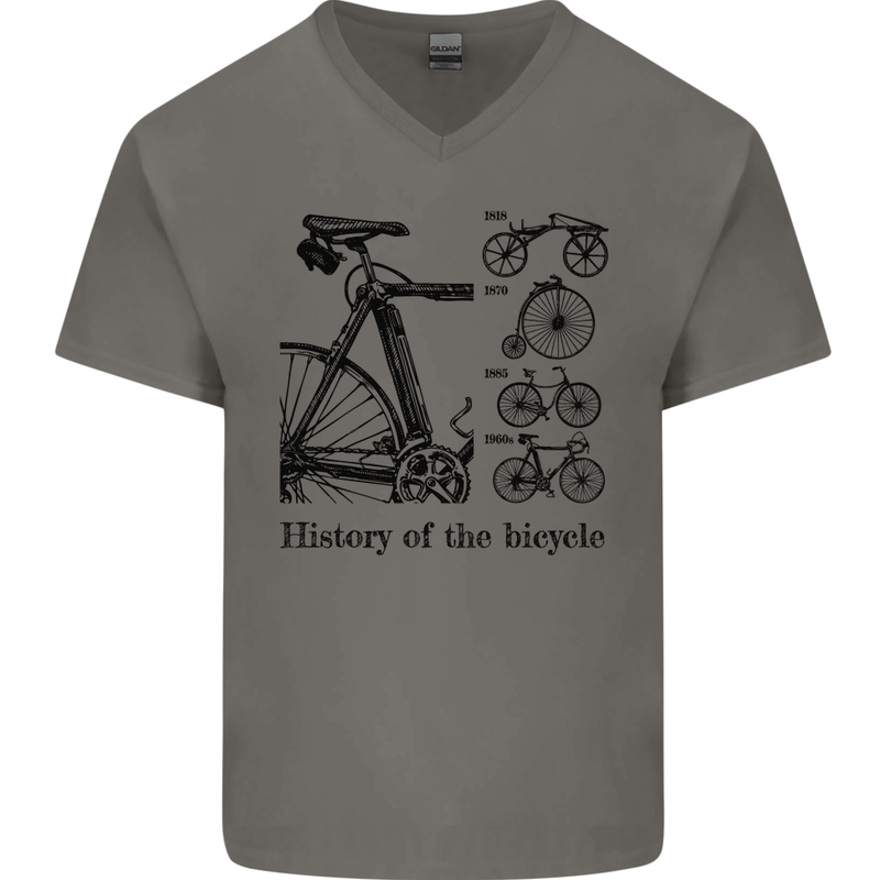 History of the Bicycle Cyclist Cycling Bike Mens V-Neck Cotton T-Shirt Charcoal