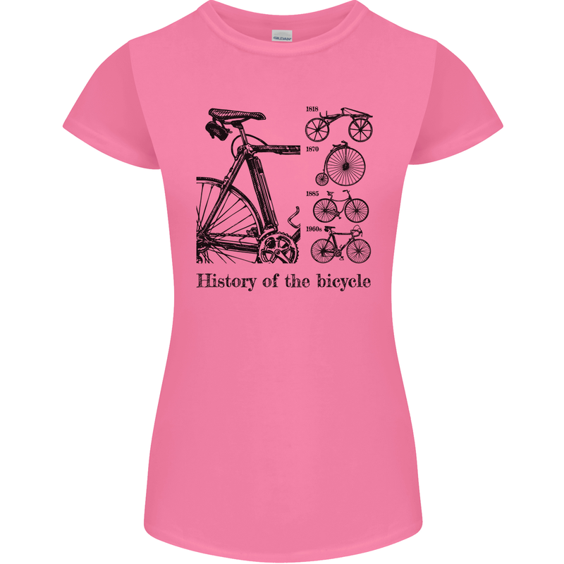 History of the Bicycle Cyclist Cycling Bike Womens Petite Cut T-Shirt Azalea