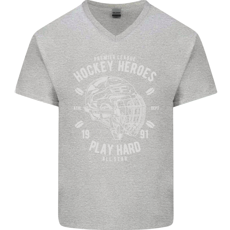 Hockey Heroes Street Ice Mens V-Neck Cotton T-Shirt Sports Grey