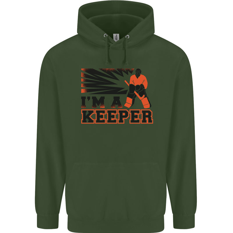 Hockey I'm a Keeper Funny Ice Street Mens 80% Cotton Hoodie Forest Green