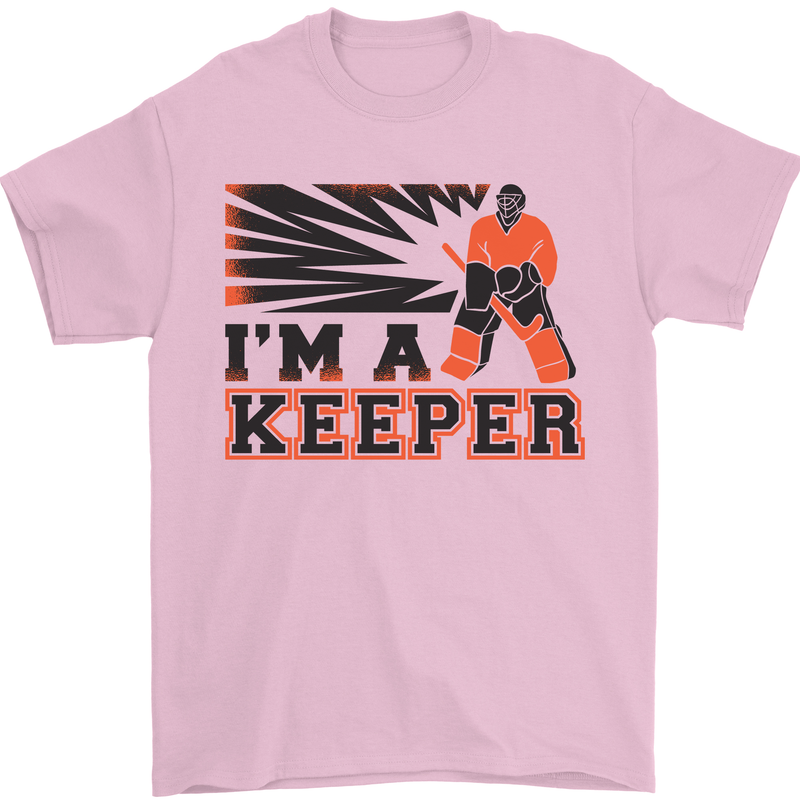 Hockey I'm a Keeper Funny Ice Street Mens T-Shirt Cotton Gildan Light Pink