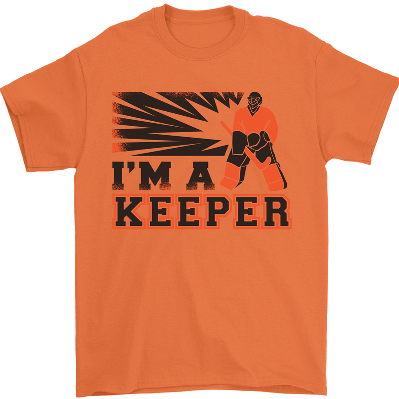 Hockey I'm a Keeper Funny Ice Street Mens T-Shirt Cotton Gildan Orange