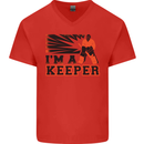 Hockey I'm a Keeper Funny Ice Street Mens V-Neck Cotton T-Shirt Red