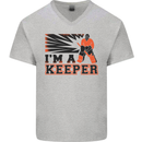 Hockey I'm a Keeper Funny Ice Street Mens V-Neck Cotton T-Shirt Sports Grey