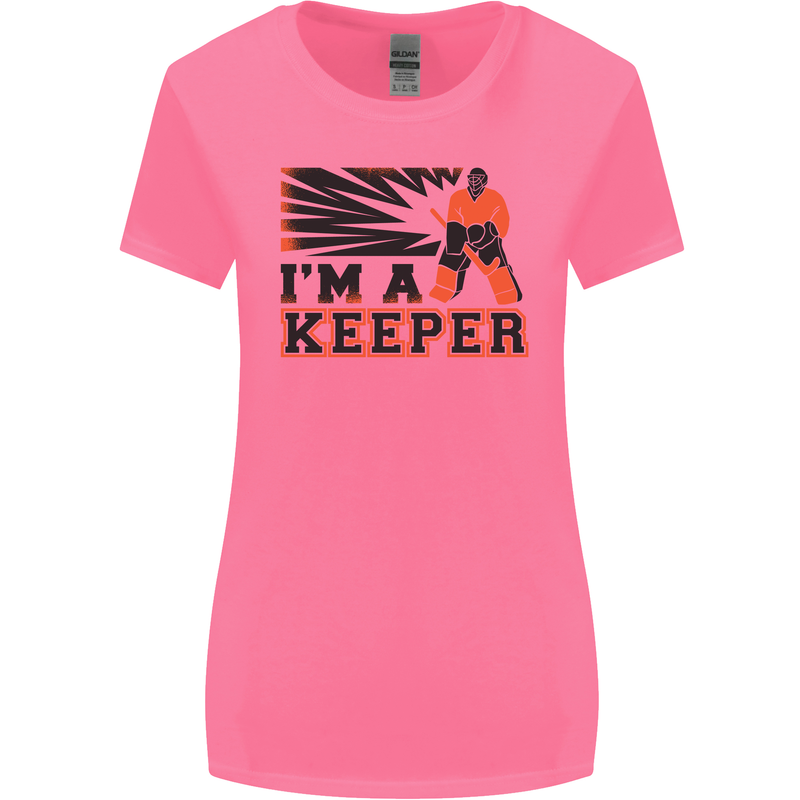 Hockey I'm a Keeper Funny Ice Street Womens Wider Cut T-Shirt Azalea