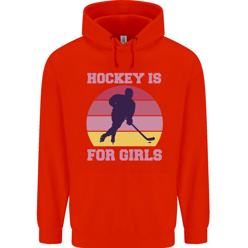 Hockey is For Girls Funny Ice Street Childrens Kids Hoodie Bright Red