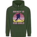 Hockey is For Girls Funny Ice Street Childrens Kids Hoodie Forest Green