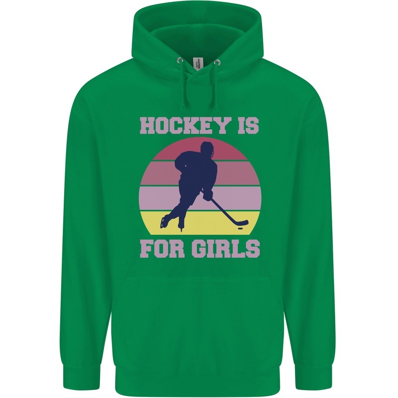 Hockey is For Girls Funny Ice Street Childrens Kids Hoodie Irish Green